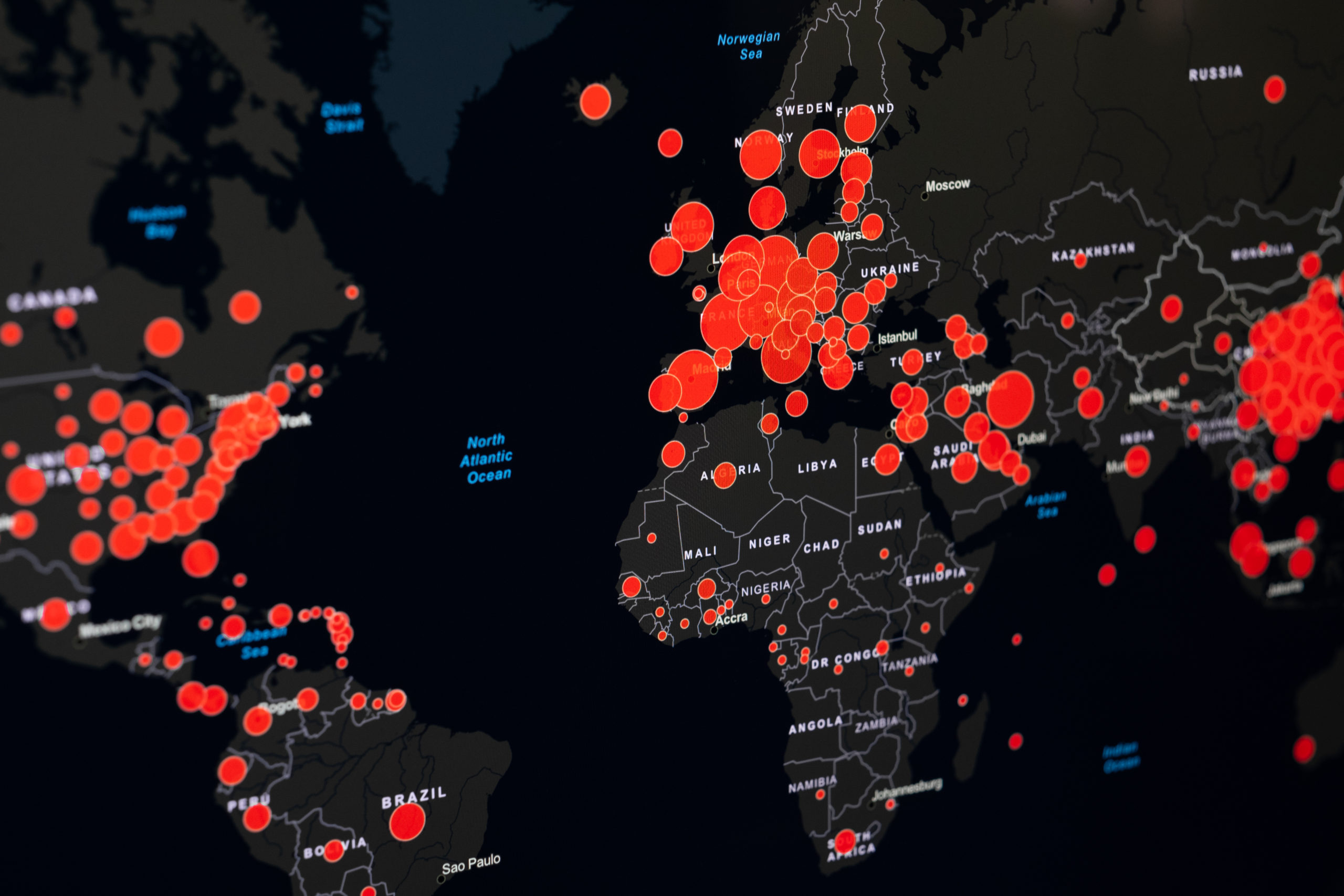 Map,Of,Coronavirus,(covid-19),,Close-up,Countries,With,Covid-19,,Covid,19